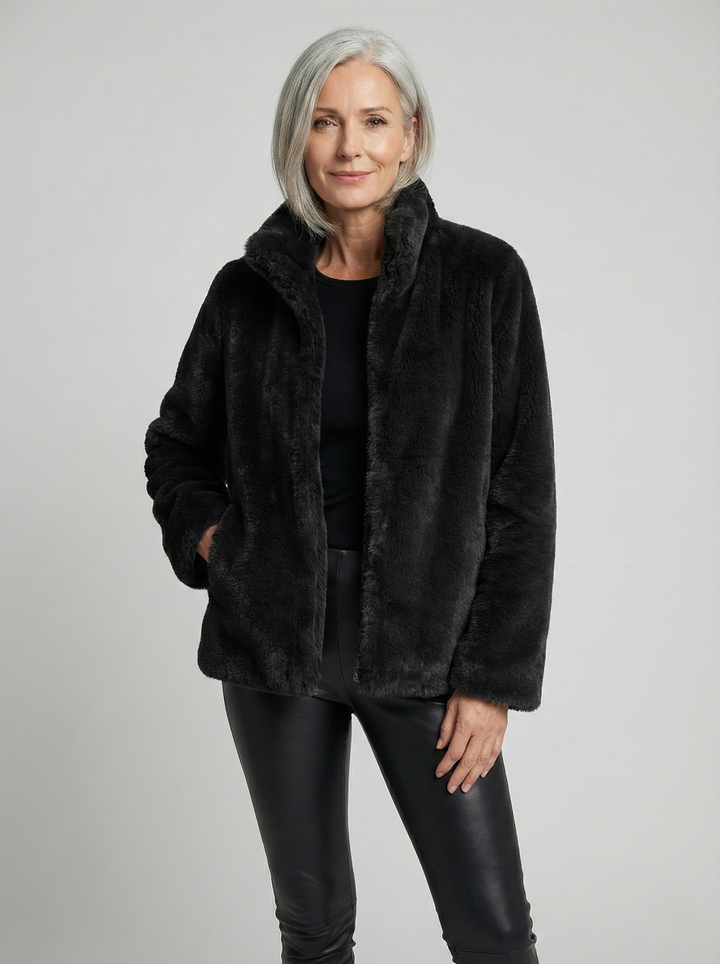 Soline™  | Veste Cocon en Fausse Fourrure - Col Montant Zippé