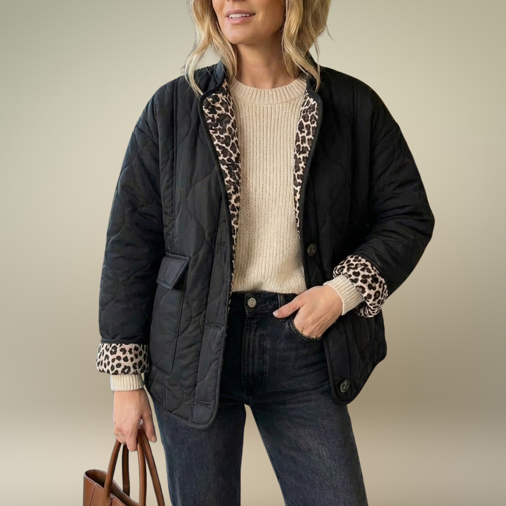 Brigitte Bordeaux | Veste matelassée chaude avec détail léopard