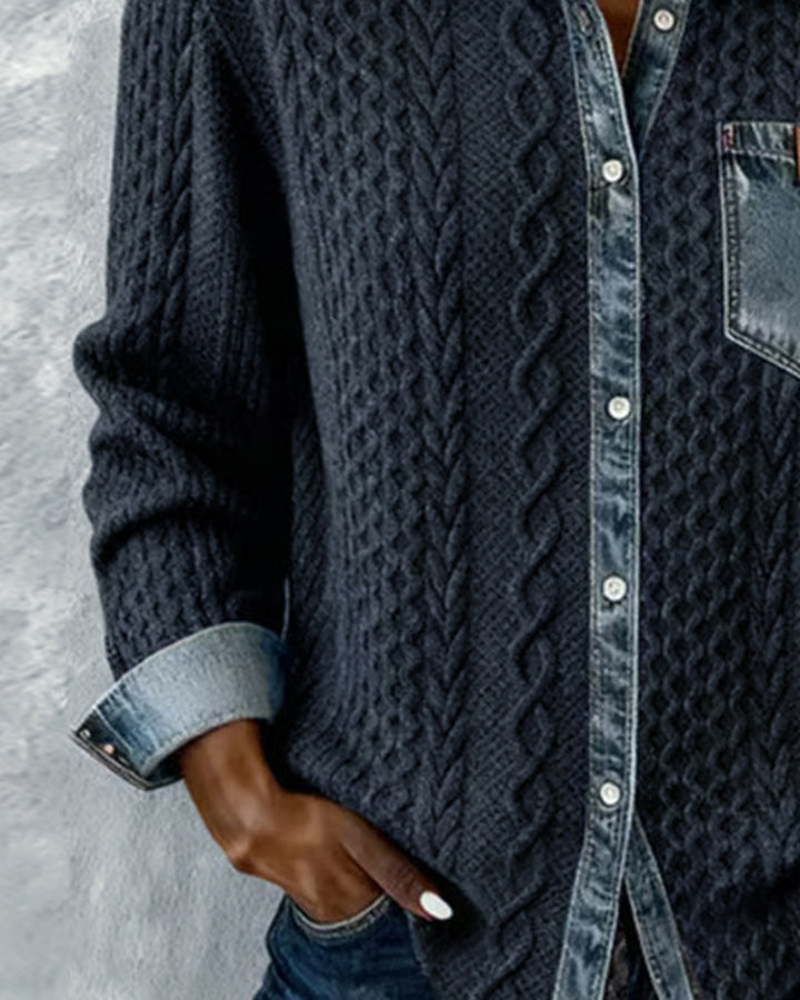 Claire | Blouse en maille avec détails en denim