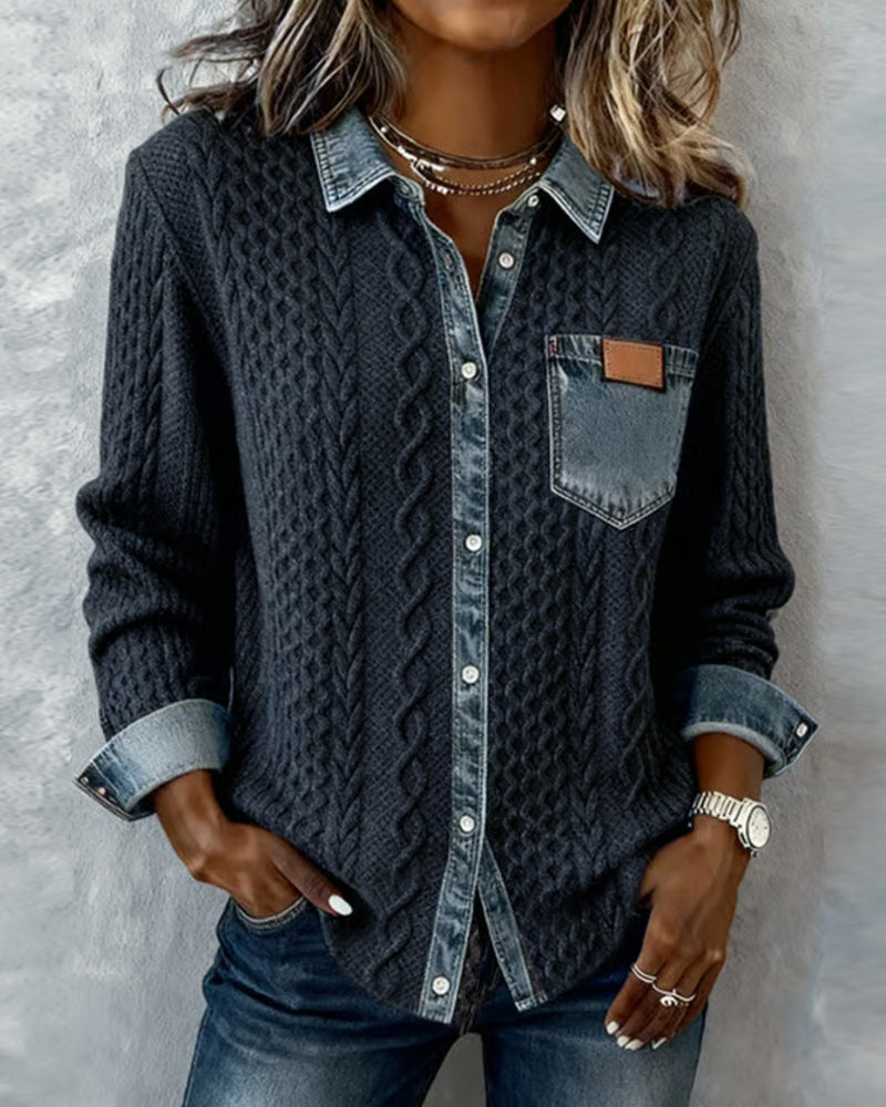 Claire | Blouse en maille avec détails en denim