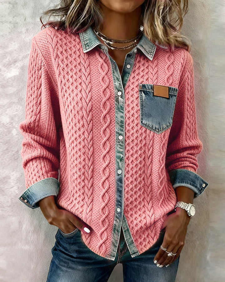 Claire | Blouse en maille avec détails en denim