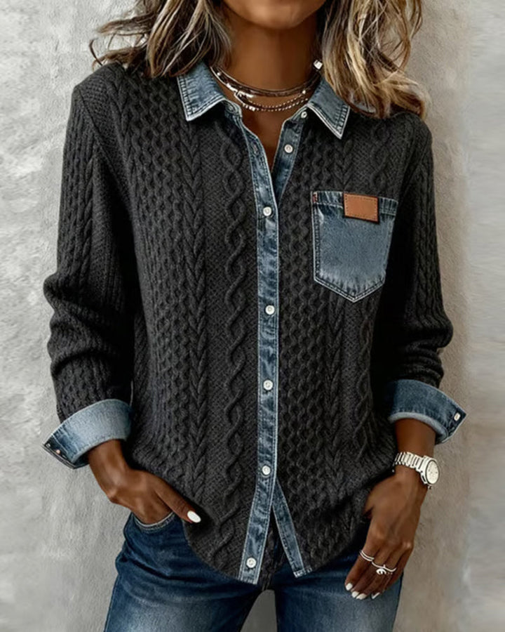 Claire | Blouse en maille avec détails en denim