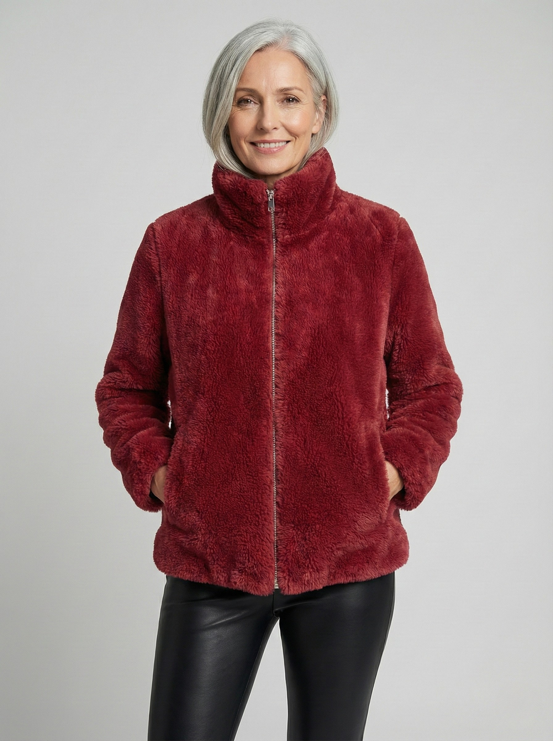 Soline™  | Veste Cocon en Fausse Fourrure - Col Montant Zippé