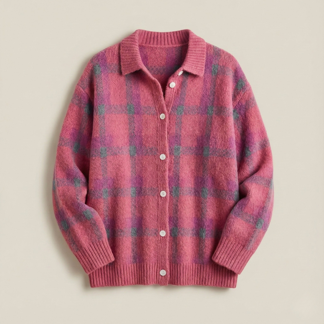 Anna | Cardigan en Tricot Doux à Carreaux