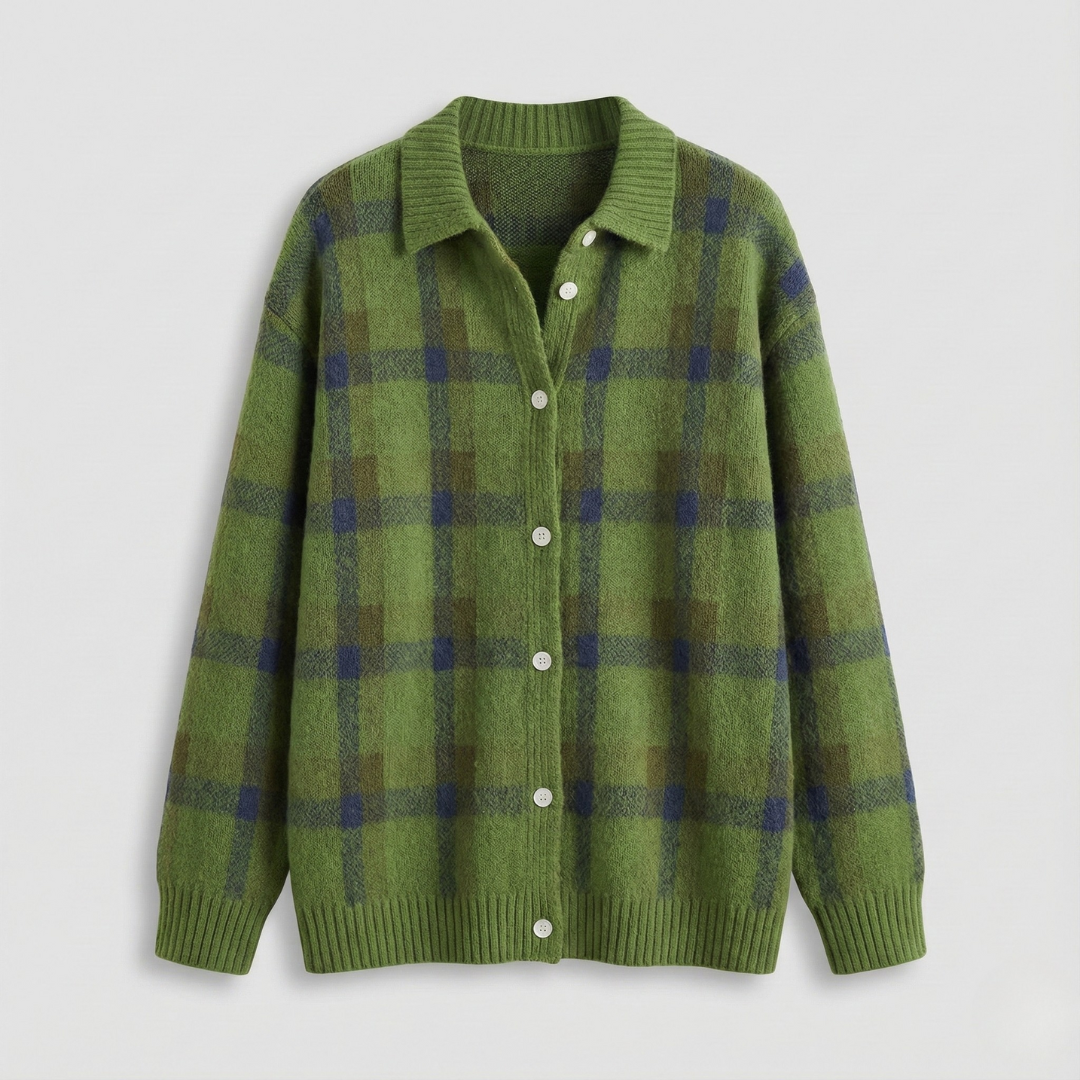 Anna | Cardigan en Tricot Doux à Carreaux