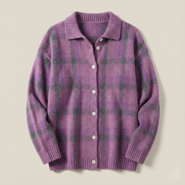 Anna | Cardigan en Tricot Doux à Carreaux