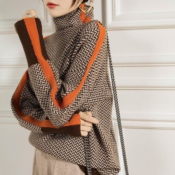 Clémence | Pull à col roulé à rayures contrastantes