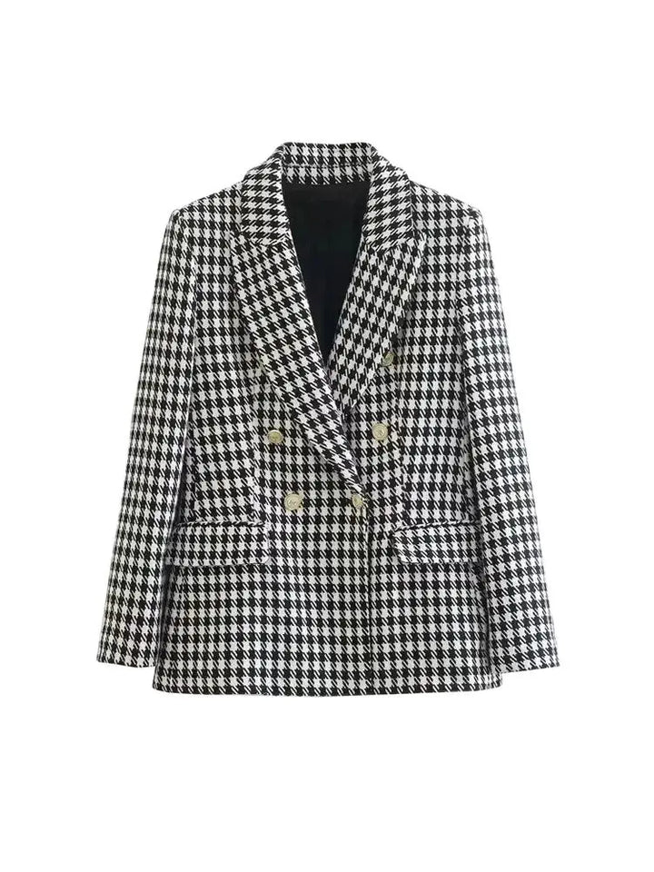 Brigitte Bordeaux | Blazer Femme Pied-de-Poule Vintage, Double Boutonnage, Élégant