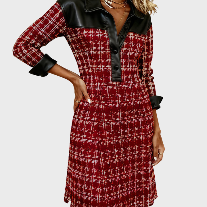 Brigitte Bordeaux  | Robe Patchwork à Motif Pied-de-Poule