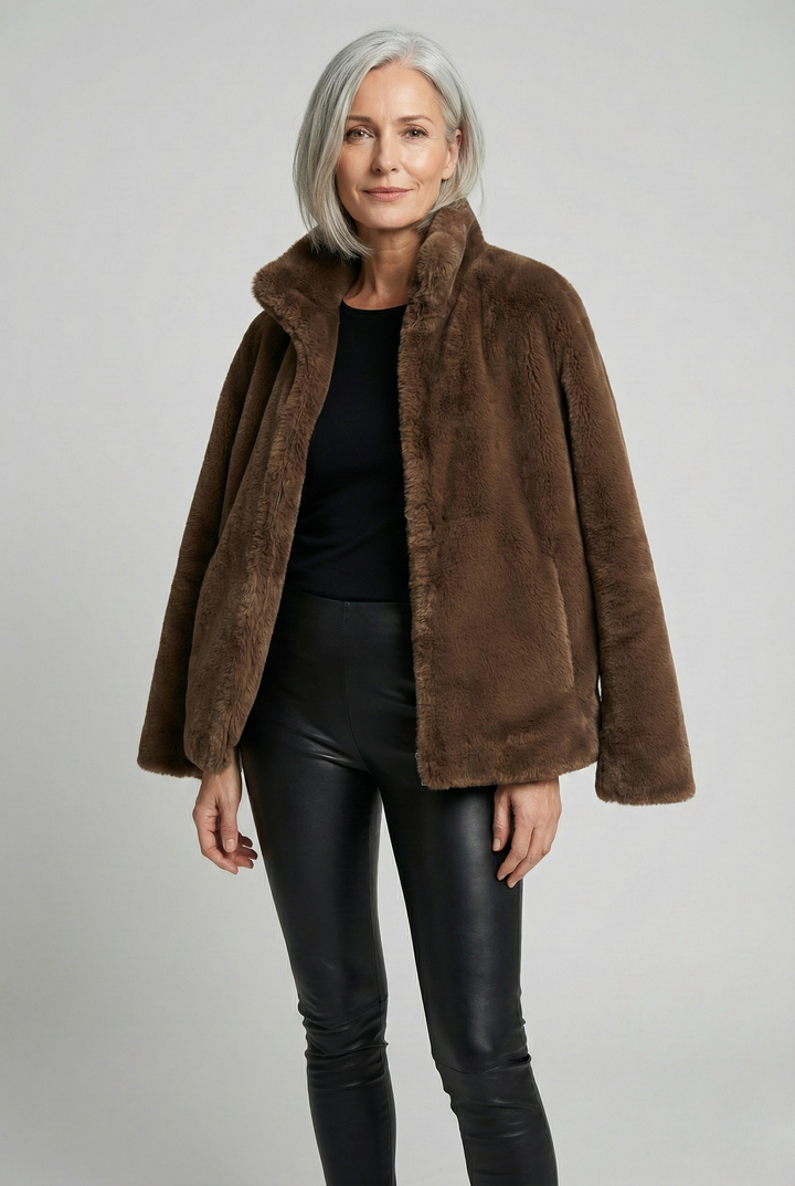 Soline™  | Veste Cocon en Fausse Fourrure - Col Montant Zippé