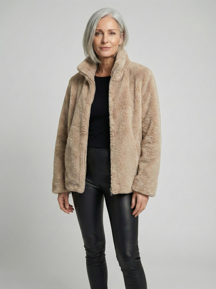 Soline™  | Veste Cocon en Fausse Fourrure - Col Montant Zippé