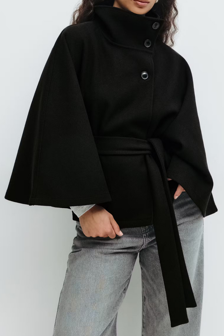 Ivanna Manteau Laine Femme | Col Haut Élégant avec Ceinture Amovible & Coupe Décontractée