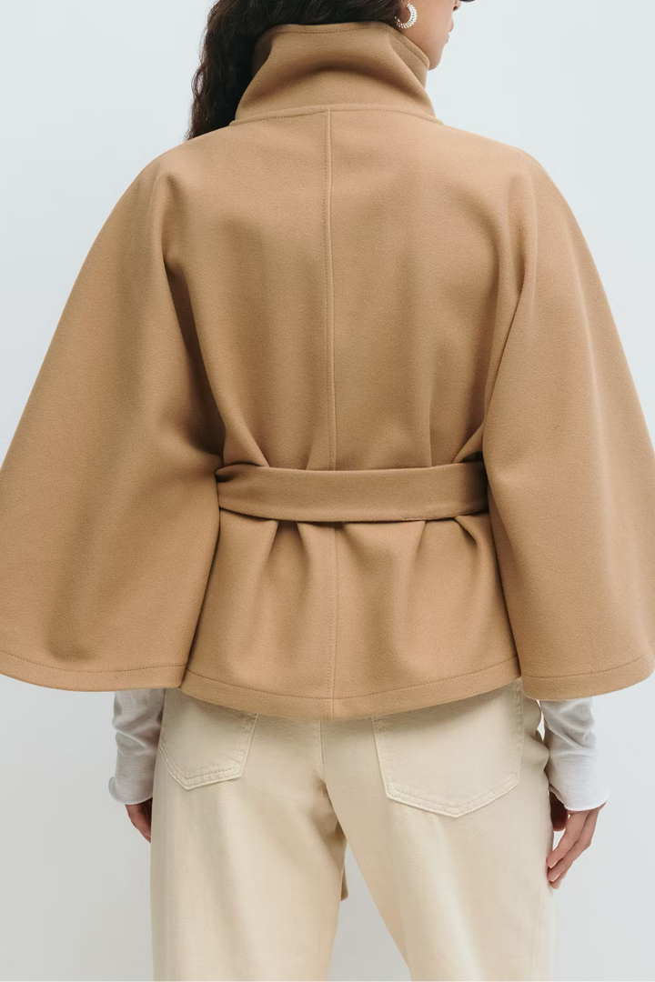 Ivanna Manteau Laine Femme | Col Haut Élégant avec Ceinture Amovible & Coupe Décontractée