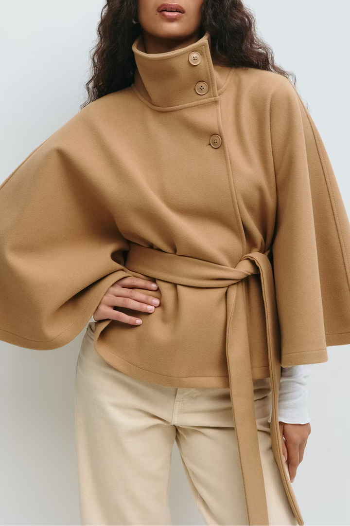 Ivanna Manteau Laine Femme | Col Haut Élégant avec Ceinture Amovible & Coupe Décontractée