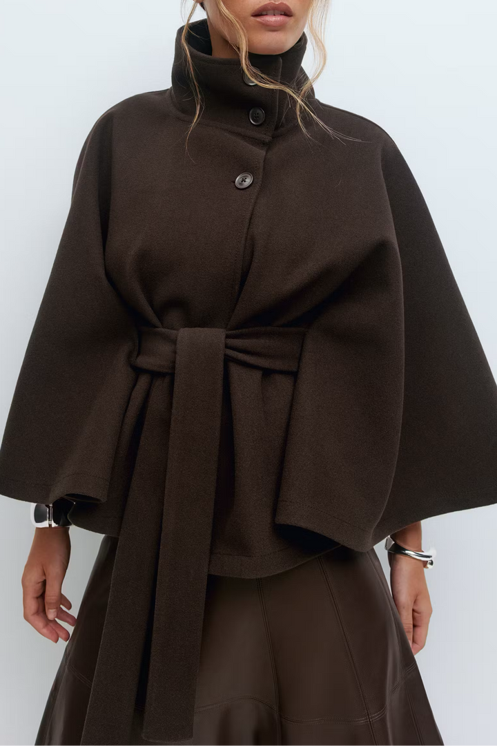 Ivanna Manteau Laine Femme | Col Haut Élégant avec Ceinture Amovible & Coupe Décontractée