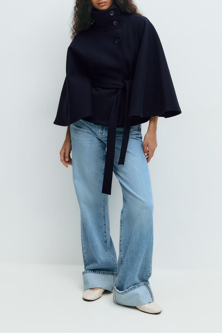 Ivanna Manteau Laine Femme | Col Haut Élégant avec Ceinture Amovible & Coupe Décontractée