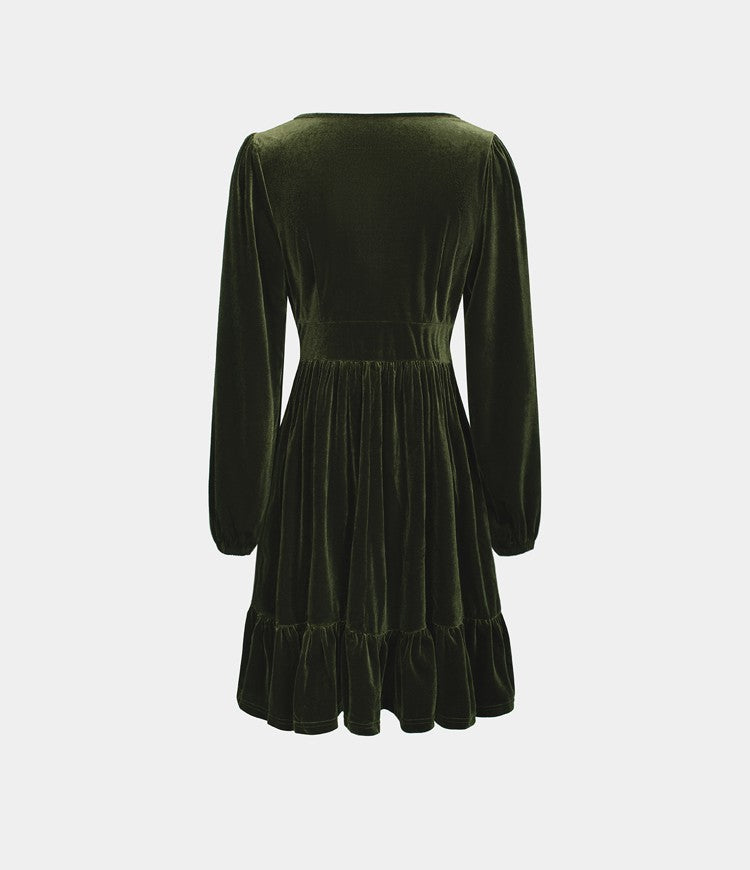 Brigitte Bordeaux  | Quotidien Robe de Soirée Mini en Velours à Encolure en V Profond et Ourlet Volanté