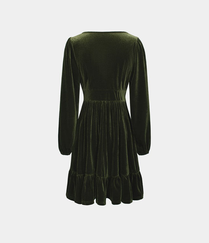 Brigitte Bordeaux  | Quotidien Robe de Soirée Mini en Velours à Encolure en V Profond et Ourlet Volanté