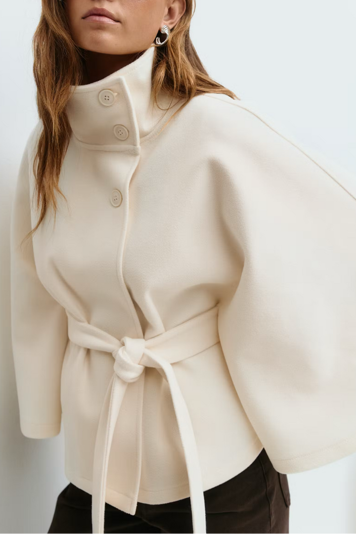 Ivanna Manteau Laine Femme | Col Haut Élégant avec Ceinture Amovible & Coupe Décontractée